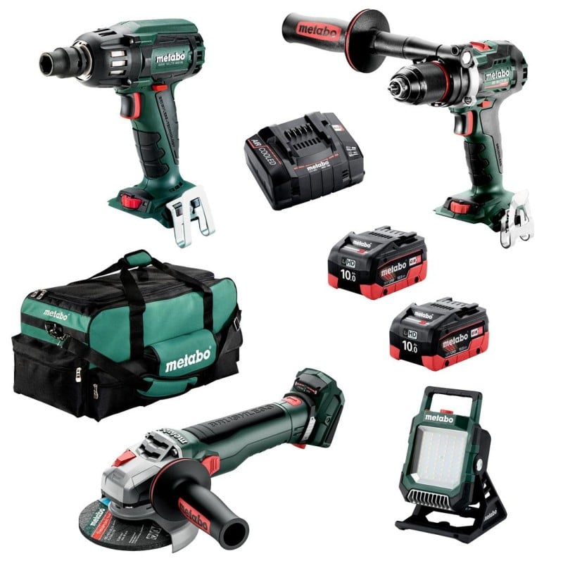 COMBO SET Metabo 685209000: 602358850, 602205890, 613054850, 601505850 + ładowarka 2x10Ah + torba
