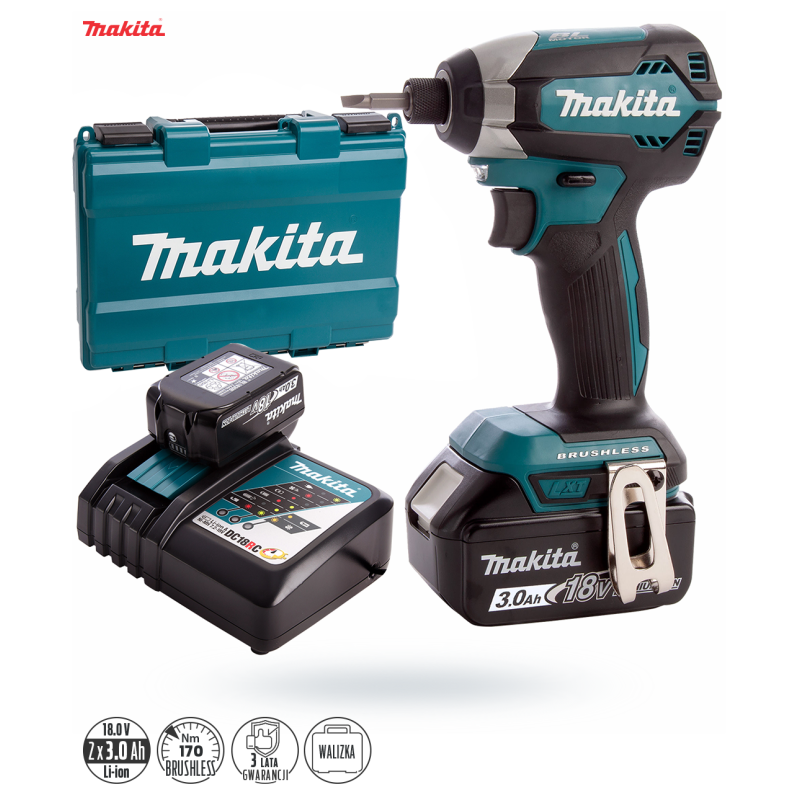 Zakrętarka udarowa akumu. 18V 2x3Ah 170Nm MAKITA