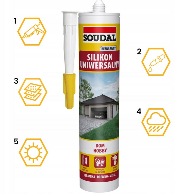 Bezbarwny uniwersalny silikon o utwardzaniu kwaśnym SOUDAL 280 ml