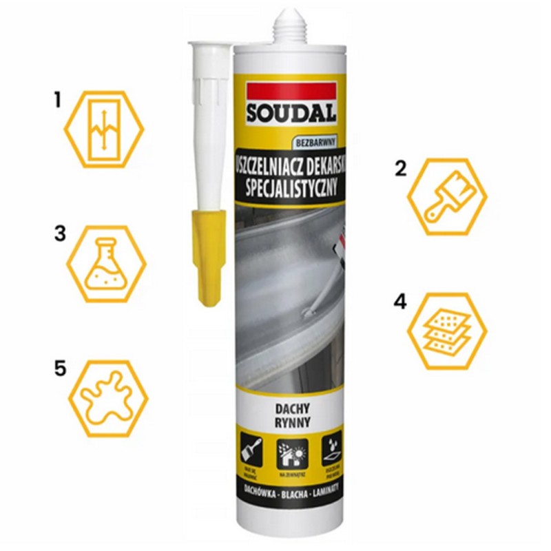 Bezbarwny uszczelniacz dekarski specjal SOUDAL 280 ml