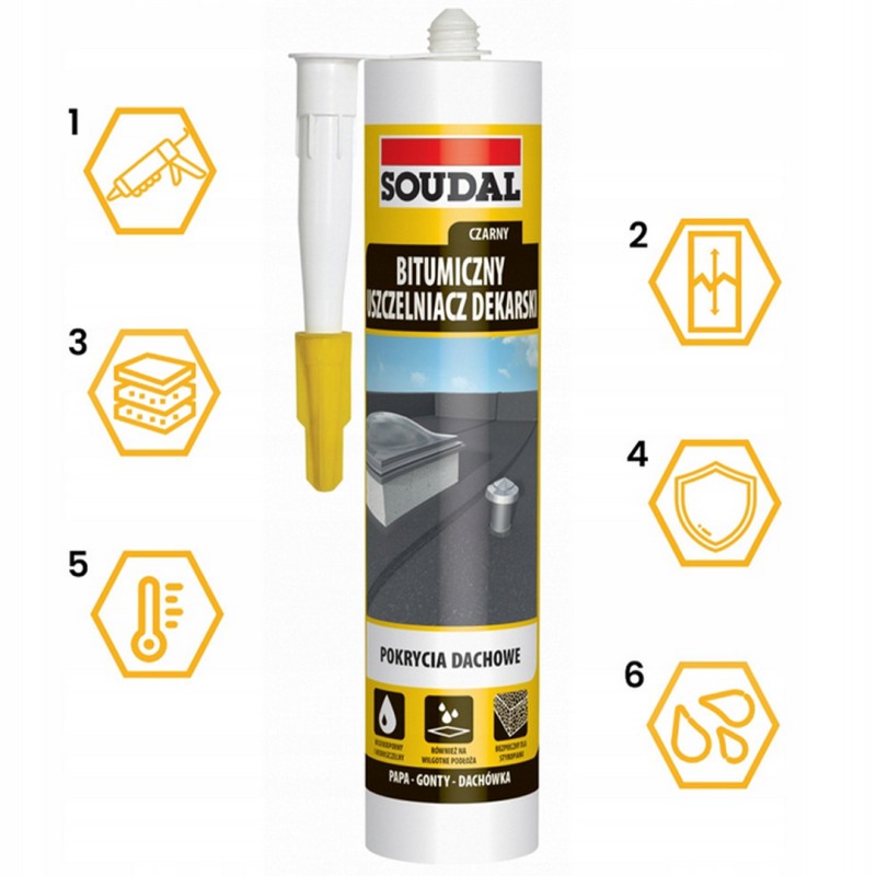 Wodoodporny uszczelniacz dekarski bitumiczny SOUDAL czarny 280 ml