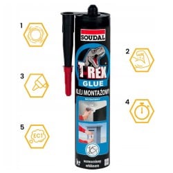 Bezbarwny wodny klej montażowy SOUDAL T-REX wysoka przyczepność 310 ml
