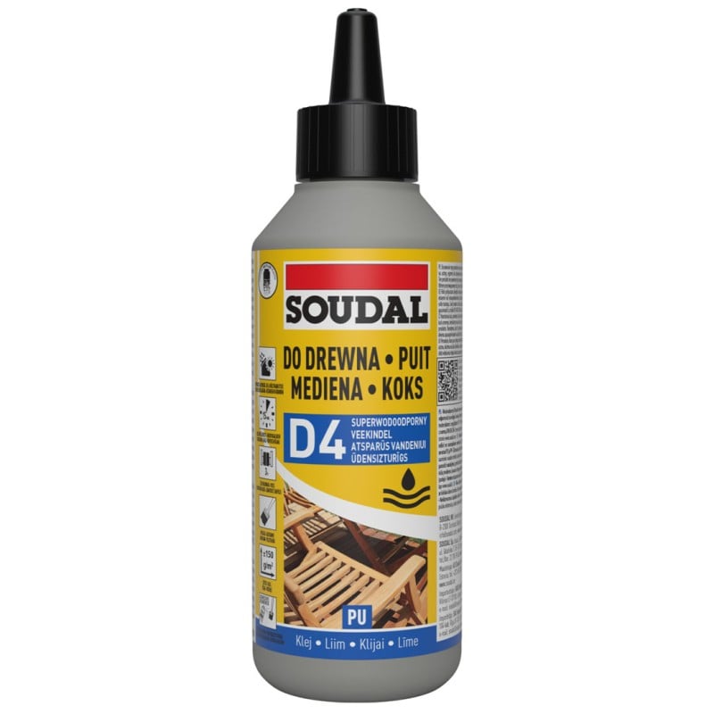 Klej do drewna wodoodporny SOUDAL PU 66A D4 250 ml butelka