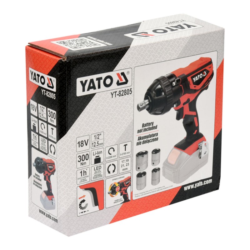 Klucz udarowy YATO YT-82805 Li-Ion 18V 1/2" 300Nm BODY