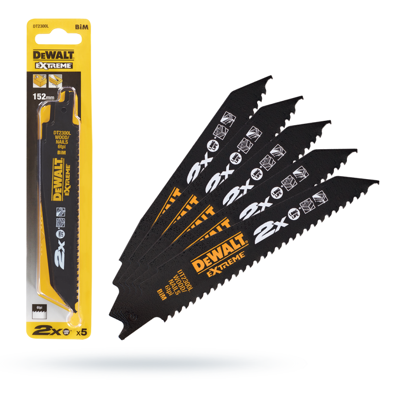Brzeszczot do pił szablastych drewno z gwoździami 152mm 4,2 5SZT DeWALT DT2300L 5 sztuk