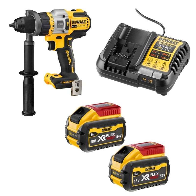 Akumulatorowa wiertarko-wkrętarka udarowa DeWALT DCD999N + zestaw zasilający DCB1104X2, 112Nm 1219W