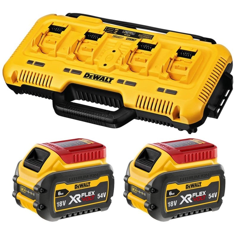 Zestaw zasilający DeWALT: ładowarka 4-portowa DCB104 + 2 akumulatory DCB546 6Ah