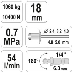 Nitownica pneumatyczna YATO YT-36171 2,4-5,0mm 1060kg