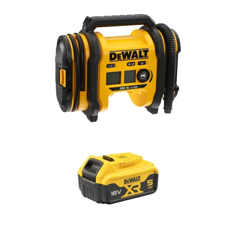 Kompresor samochodowy DeWALT DCC018N 11 bar zasilany na 3 sposoby + akumulator Li-Ion XR 18V 5Ah