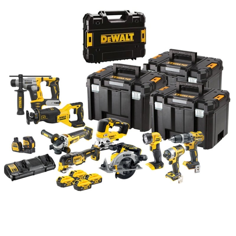 Zestaw COMBO DeWALT DCK1012P4T-QW 18V 4x5Ah DCD796+DCF887+DCG405+DCS565+DCS382+DCH172+DCS356+DCS334+DCL040+DCE088NG18, 4 walizki