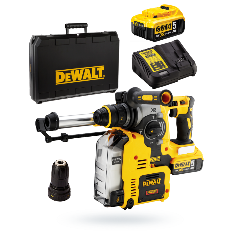 Młotowiertarka 18V 2x5Ah+odpylanie DeWalt DCH275P2