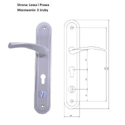 Klamka drzwiowa chińska KLC-0041 Lewa, szyld 278×48 mm, rozstaw 223 mm