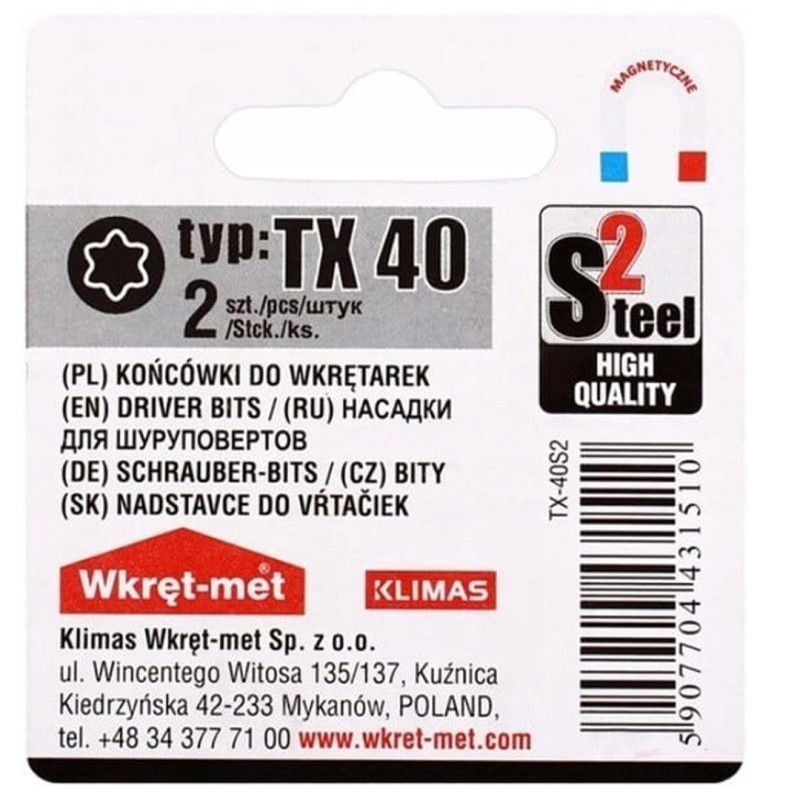 Końcówki do wkrętarek i wiertarek, bity Wkręt-Met R-TX-40S2 25mm 2 sztuki