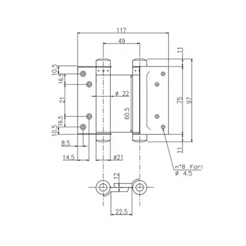 Zawias wahadłowy IBFM 106029G 75 mm lakier szary 2szt.