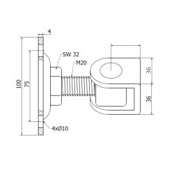 Zawias regulowany do bram M-20mm przykręcany 100x100x4mm