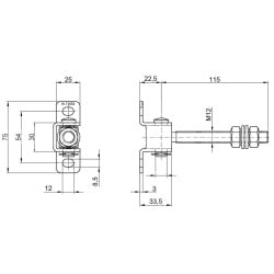 Zawias regulowany przykręcany gięty M-12mm L-115mm