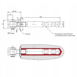 Zawias regulowany M-16mm + kotwa M16 Ø21 L-140mm rozeta