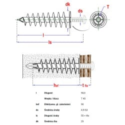 Łącznik spiralny, ślimak, kołek do styropianu SMART STY50 25x50mm 25szt.