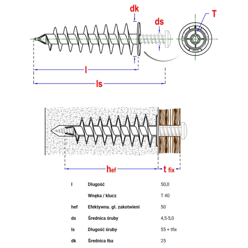Łącznik spiralny, ślimak, kołek do styropianu SMART STY50 25x50mm 25szt.