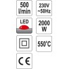 Opalarka 2000W 70~550°c wskażnik led + akcesoria