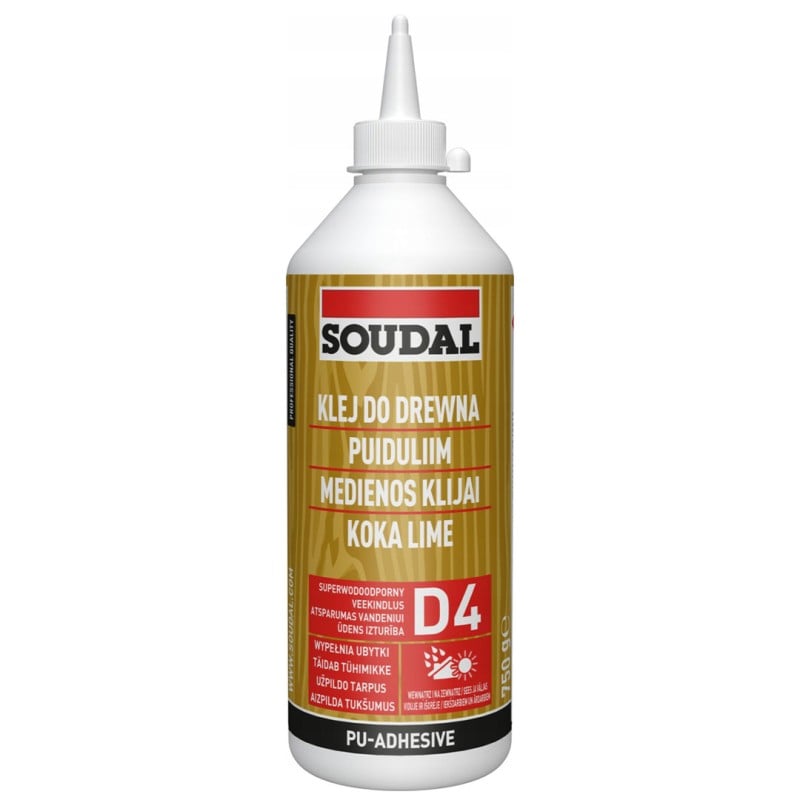 Klej do drewna wodoodporny SOUDAL PU 66A D4 butelka 750ml