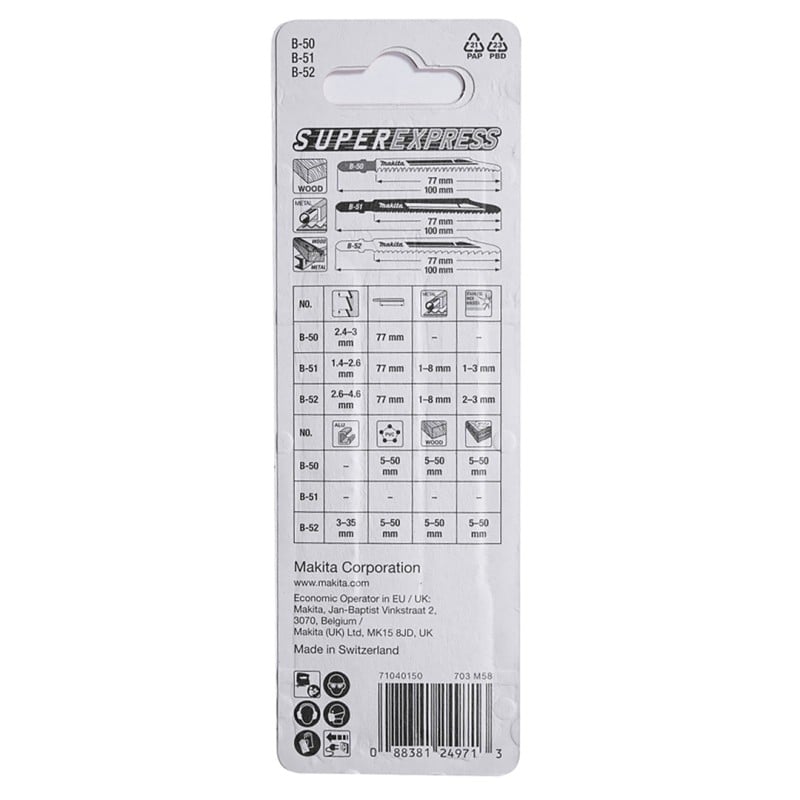 Komplet brzeszczotów Super-Express do wyrzynarki Makita B-06292 100mm 73mm HCS HSS 3 sztuki