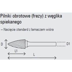 Walcowy pilnik obrotowy węglikowy Beta 426MD/CT16 16x25 mm, trzpień 6 mm z łamaczem wióra, zaokrąglony