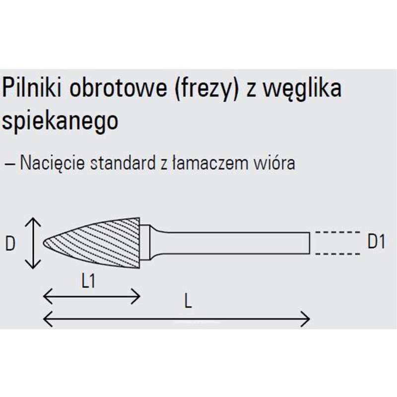 Stożkowy pilnik obrotowy węglikowy Beta 426MD/TA16 16x25 mm, trzpień 6 mm z łamaczem wióra