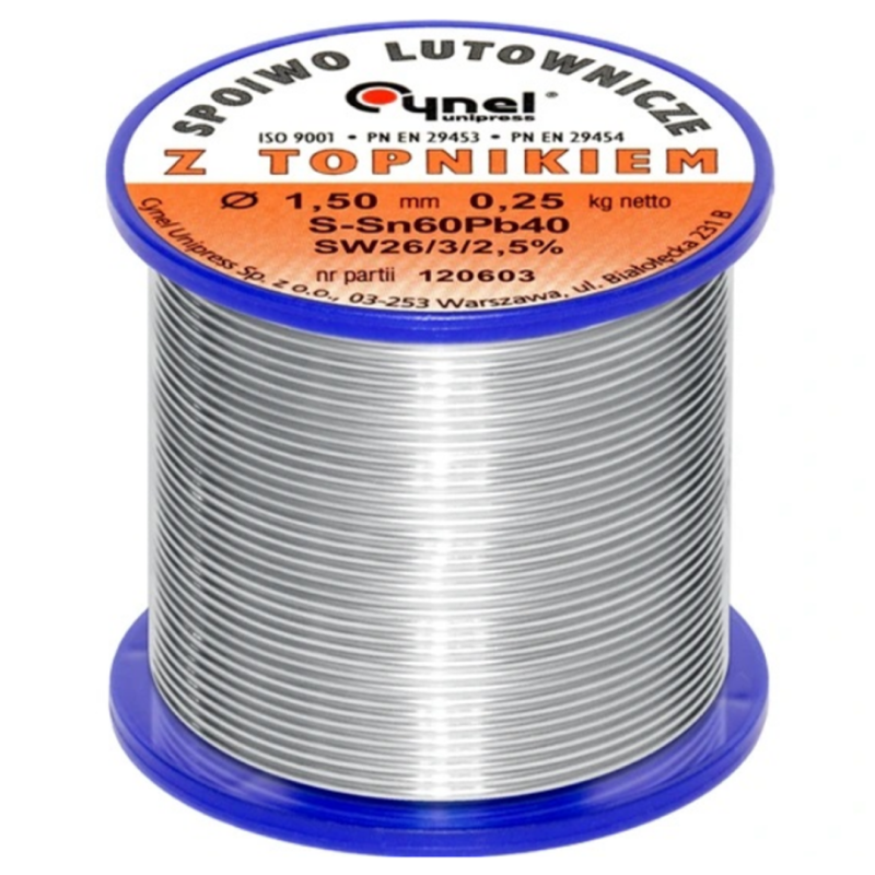 Spoiwo lutownicze z topnikiem CYNEL 250g FI 1,5mm Sn60Pb40
