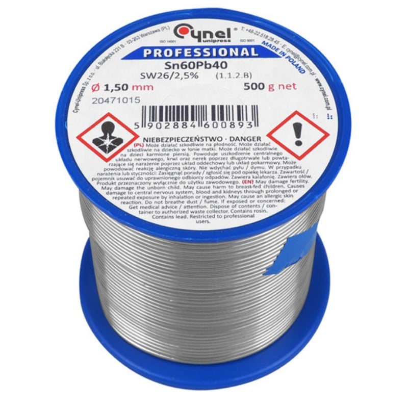 Spoiwo lutownicze z topnikiem CYNEL 500g FI 1,5mm Sn60Pb40