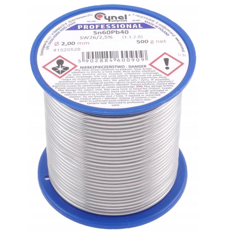 Spoiwo lutownicze z topnikiem CYNEL 500g FI 2mm Sn60Pb40