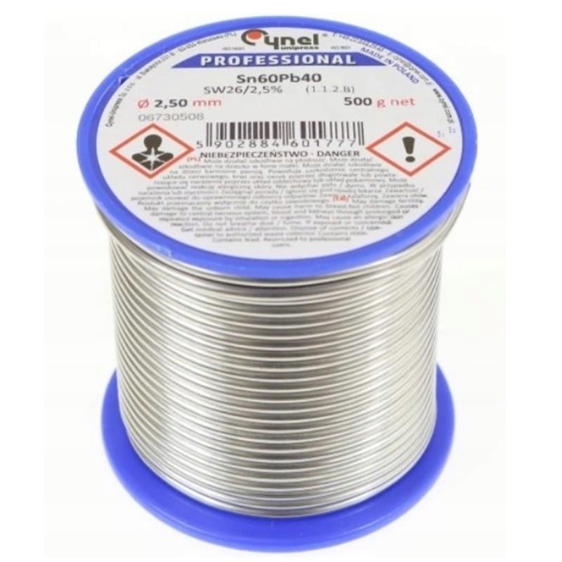 Spoiwo lutownicze z topnikiem CYNEL 500g FI 2,5mm Sn60Pb40