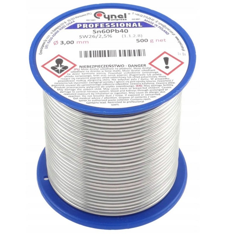 Spoiwo lutownicze z topnikiem CYNEL 500g FI 3mm Sn60Pb40