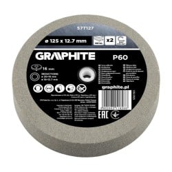 Tarcza szlifierska do metalu GRAPHITE 57T127 P60 125x16x20/12,7mm z tulejami 2szt.