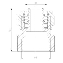 Złączka mufa skręcana PEX 16mm x 1/2’’ G/W INVENA PA-33-002