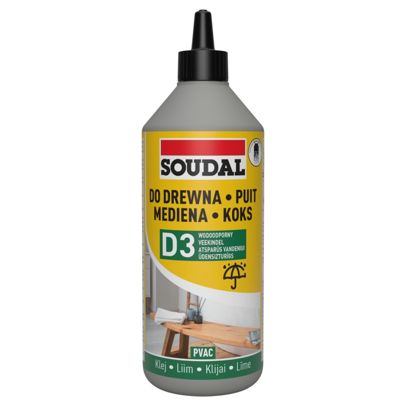 Klej do drewna Soudal 65A D3 wodoodporny 750 g do wnętrz i zewnątrz