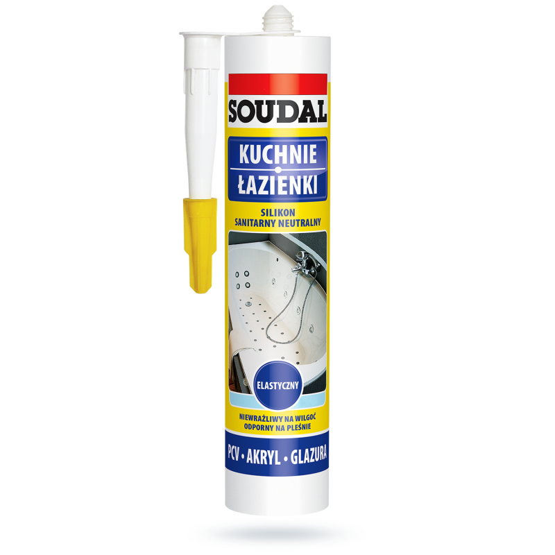 Elastyczny silikon sanitarny SOUDAL o utwardzaniu neutralnym biały 280 ml