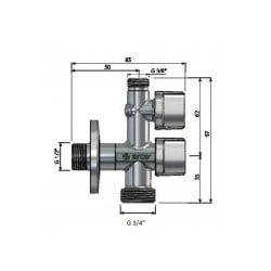 Zawór kątowy ARCO COMB5MAC GZ1/2’’x3/4’’x3/8’’ VITAQ przyłączeniowy