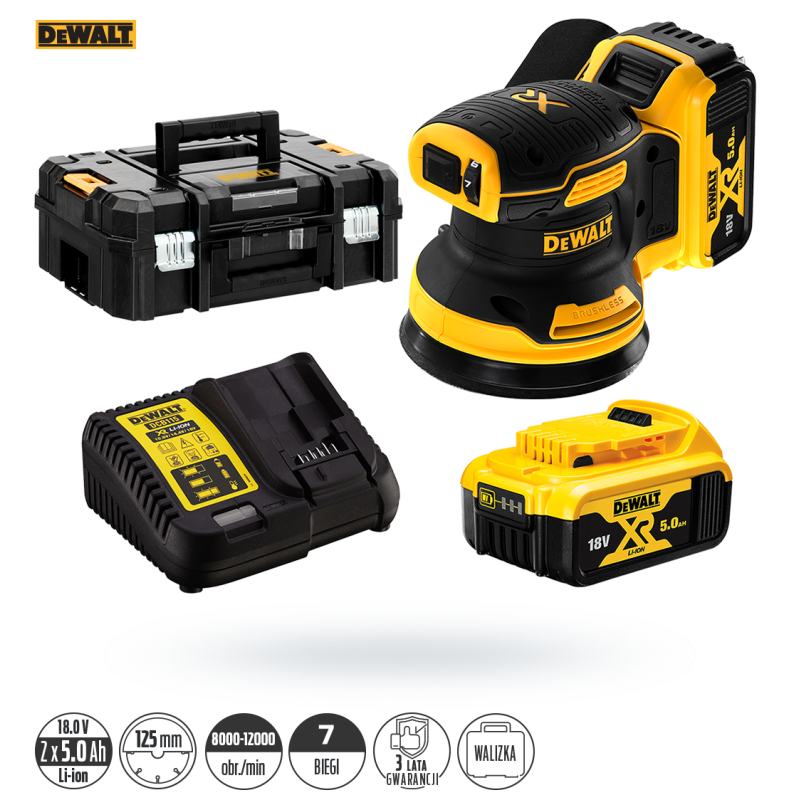 Szlifierka mimośrodowa DEWALT DCW210P2 18V 2x5Ah