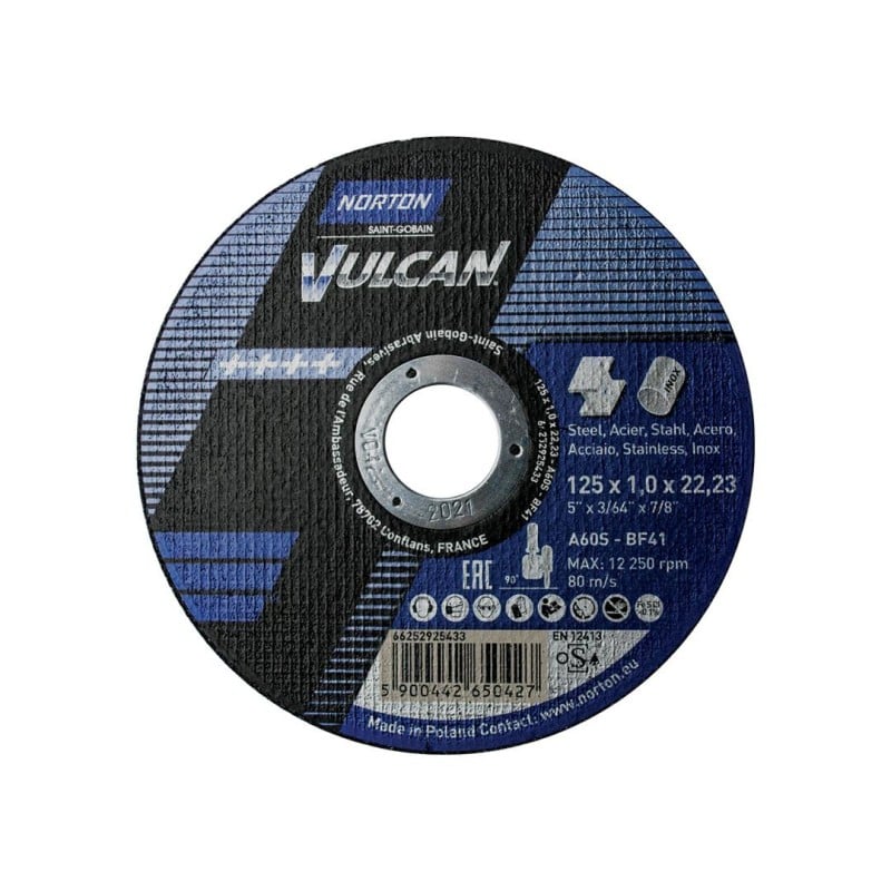 Tarcza do metalu Norton VULCAN INOX 125x1,0 100 szt. + 2 x fibra