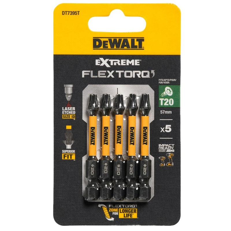Zestaw 5 szt. końcówek udarowych TORX T20/50mm, DeWALT DT7395T Impact Torsion