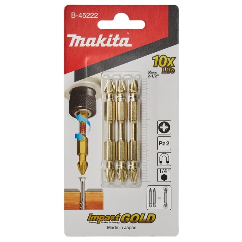 Zestaw 3 bitów udarowych dwustronnych Makita B-45222, PZ2 IMPACT GOLD 1/4'' 65mm