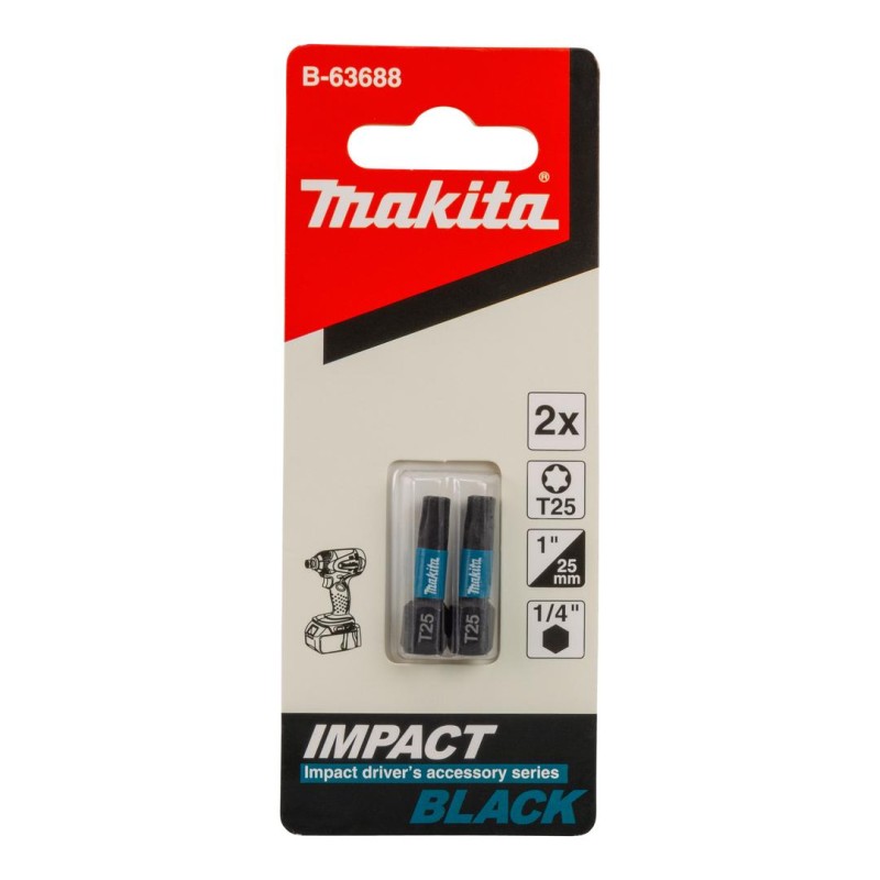 Zestaw 2 szt. końcówek udarowych TORX T25/25mm, Makita B-63688 Impact Black