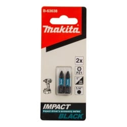 Zestaw 2 szt. końcówek udarowych POZIDRIV PZ1/25mm, Makita B-63638 Impact Black