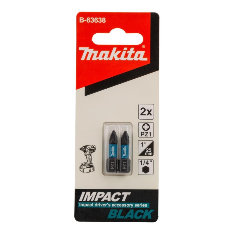 Zestaw 2 szt. końcówek udarowych POZIDRIV PZ1/25mm, Makita B-63638 Impact Black