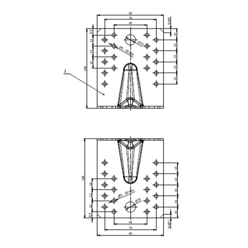 Kątownik ciesielski z przetłoczeniem KP2 105x105x90x2,5mm wzmocniony 20 szt.