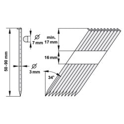 Gwoździe na taśmie YATO YT-0935 34° 50x3mm do YT-0923, 0927 500 szt.