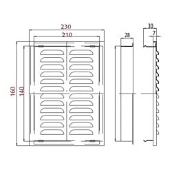 Kratka wentylacyjna, metalowa D/AK 140x210 mm DOSPEL 007-1821, srebrna