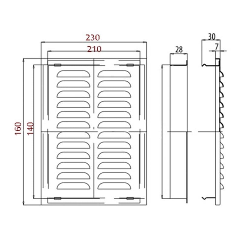 Kratka wentylacyjna, metalowa D/AK 140x210 mm DOSPEL 007-1821, srebrna
