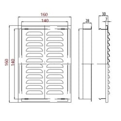 Kratka wentylacyjna, metalowa D/AK 140x140 mm DOSPEL 007-1820, srebrna